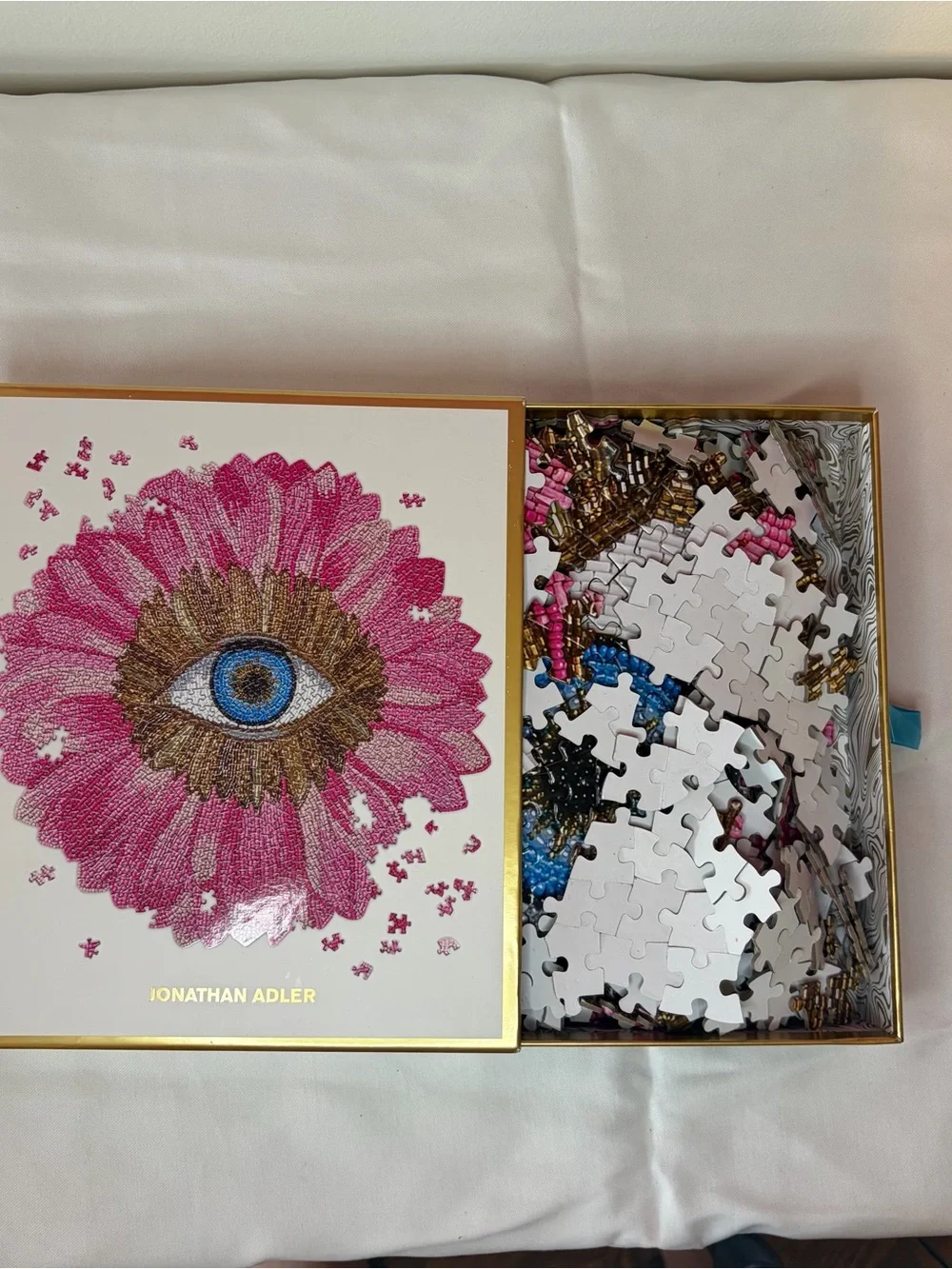 Jonathan Adler Pink Floral Eye Trinket Box with Gold Trim